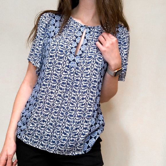 Lucky Brand Paisley Keyhole Professional Blouse, S - Picture 1 of 12